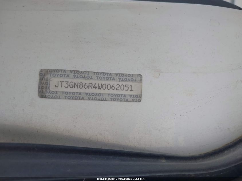 1998 Toyota 4Runner Sr5 V6 VIN: JT3GN86R4W0062051 Lot: 43315209