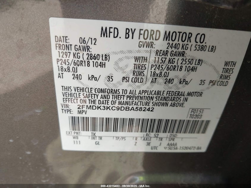 2013 FORD EDGE LIMITED - 2FMDK3KC9DBA58242