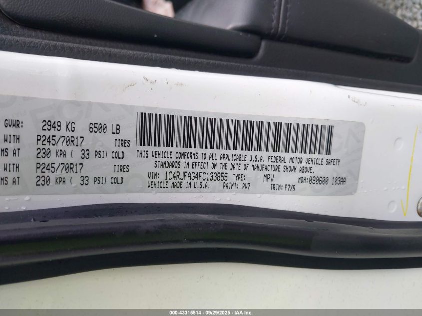 2015 Jeep Grand Cherokee Laredo VIN: 1C4RJFAG4FC133855 Lot: 43315514