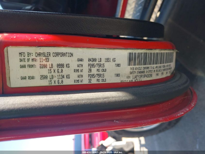 1994 Jeep Wrangler / Yj S VIN: 1J4FY19P1RP426299 Lot: 43315582