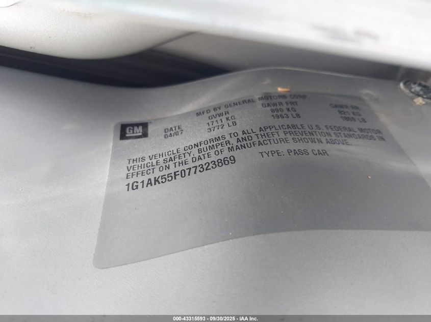 2007 Chevrolet Cobalt Ls VIN: 1G1AK55F077323869 Lot: 43315593