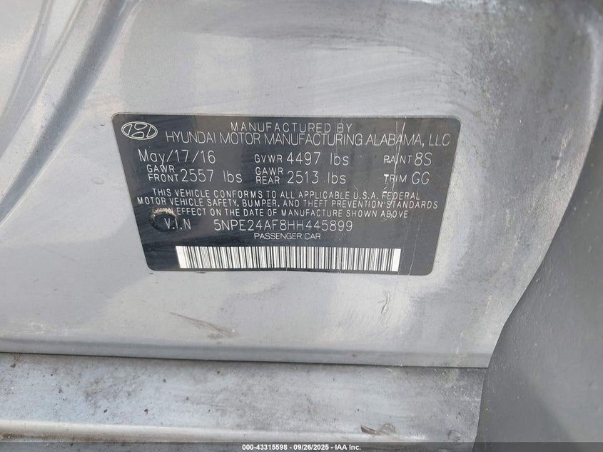 2017 HYUNDAI SONATA - 5NPE24AF8HH445899