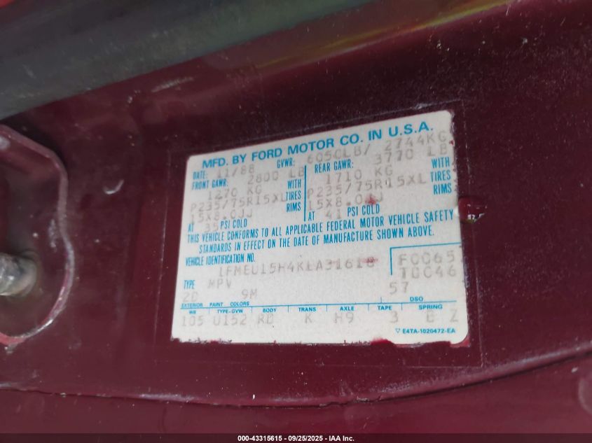 1FMEU15H4KLA31618 1989 FORD BRONCO photo no. 9