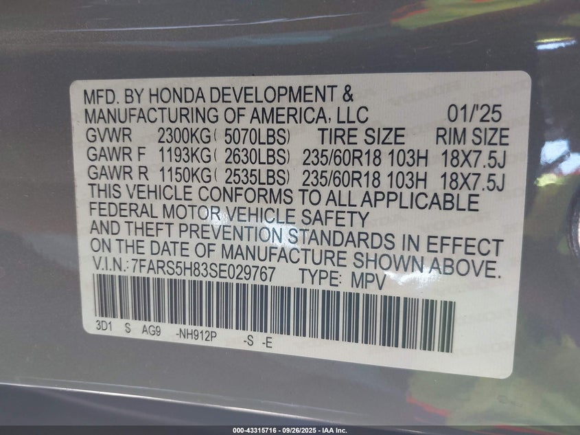 2025 HONDA CR-V HYBRID SPORT-L 7FARS5H83SE029767