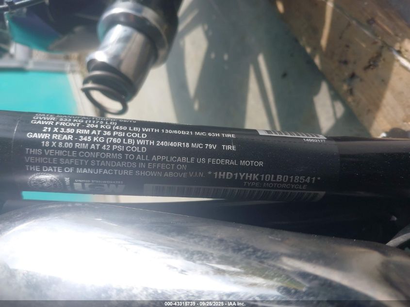 2020 Harley-Davidson Fxbrs VIN: 1HD1YHK10LB018541 Lot: 43315739
