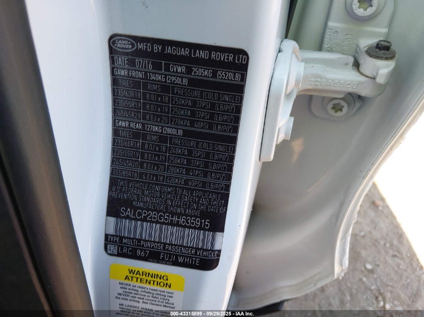 2017 LAND ROVER DISCOVERY SPORT SE - SALCP2BG5HH635915