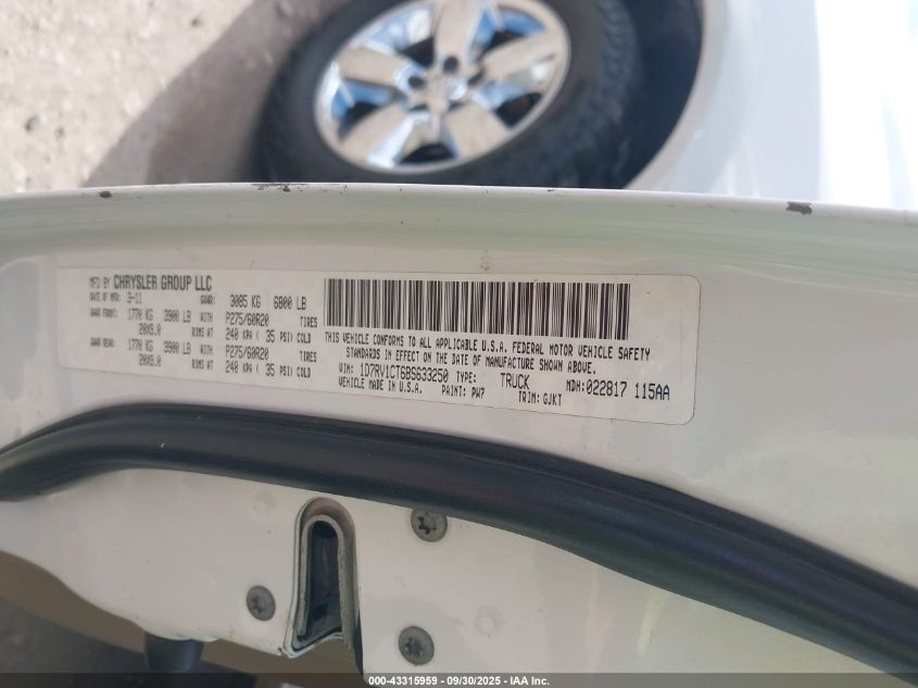 2011 Ram Ram 1500 Laramie VIN: 1D7RV1CT6BS633250 Lot: 43315959