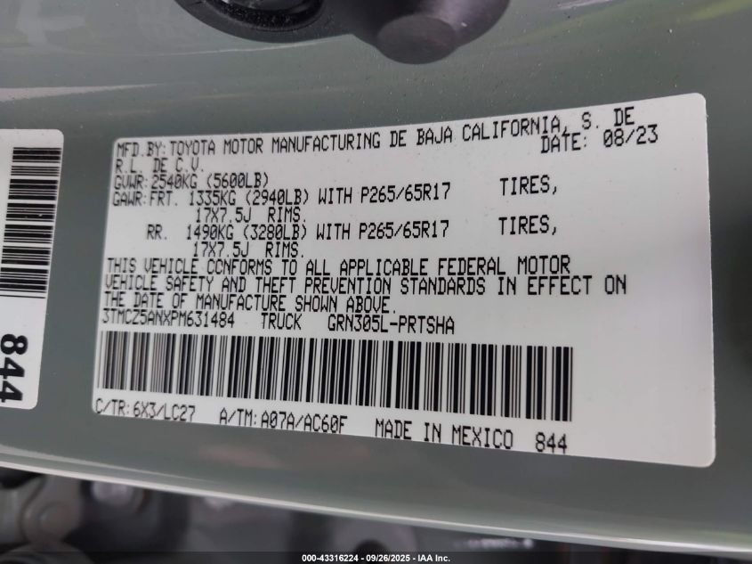 2023 Toyota Tacoma Trd Sport VIN: 3TMCZ5ANXPM631484 Lot: 43316224