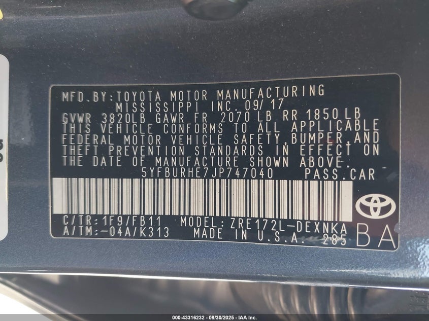 2018 TOYOTA COROLLA LE - 5YFBURHE7JP747040