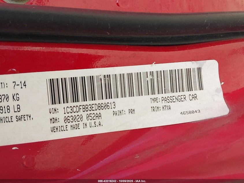 2014 DODGE DART SXT 1C3CDFBB3ED860613