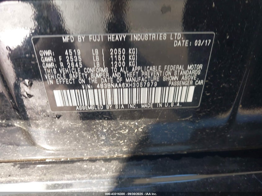 2017 SUBARU LEGACY 2.5I - 4S3BNAA6XH3057979