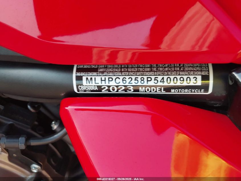 2023 Honda Cbr500 Ra VIN: MLHPC6258P5400903 Lot: 43316327