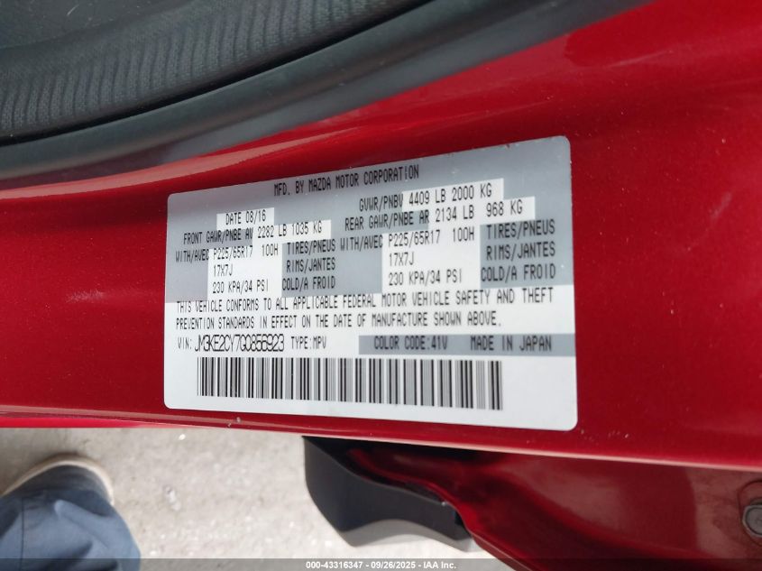 2016 Mazda Cx-5 Touring VIN: JM3KE2CY7G0856923 Lot: 43316347