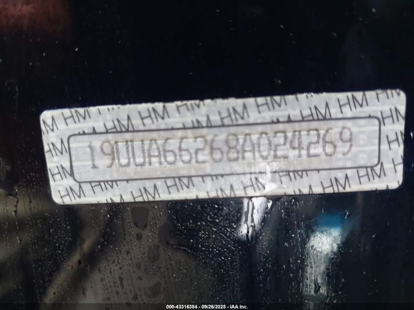 2008 Acura Tl 3.2 VIN: 19UUA66268A024269 Lot: 43316384