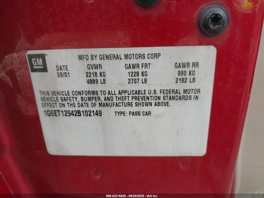 2002 Cadillac Eldorado Etc VIN: 1G6ET12942B102149 Lot: 43316429