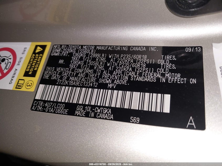 2014 LEXUS RX 350 2T2ZK1BA9EC133412