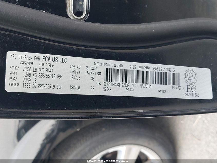 2016 Dodge Journey R/T VIN: 3C4PDDFG7GT102133 Lot: 43316782