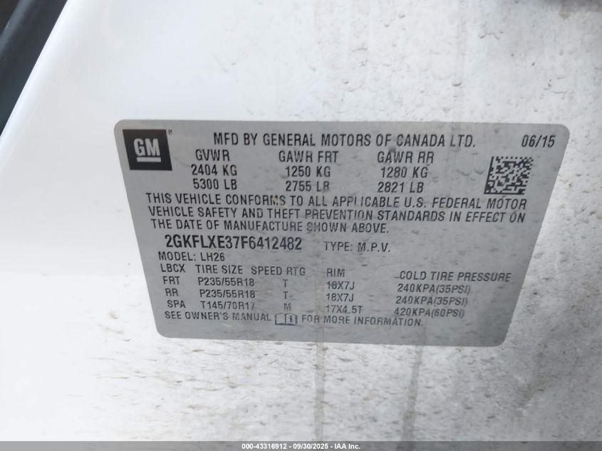 2015 GMC Terrain Slt-1 VIN: 2GKFLXE37F6412482 Lot: 43316912