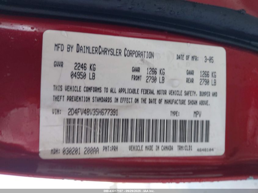 2005 Dodge Magnum Se VIN: 2D4FV48V35H677391 Lot: 43317107