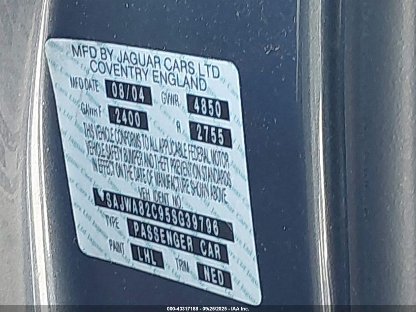 2005 Jaguar Xj Vanden Plas VIN: SAJWA82C95SG39796 Lot: 43317188