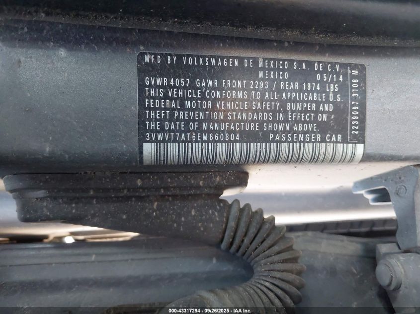 2014 Volkswagen Beetle 2.0T R-Line VIN: 3VWVT7AT6EM660804 Lot: 43317294