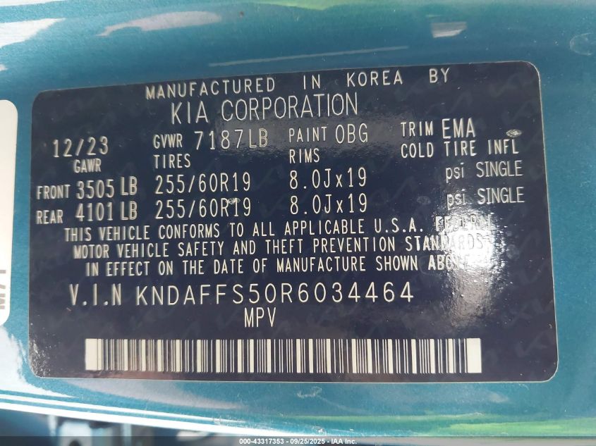 2024 KIA EV9 WIND - KNDAFFS50R6034464