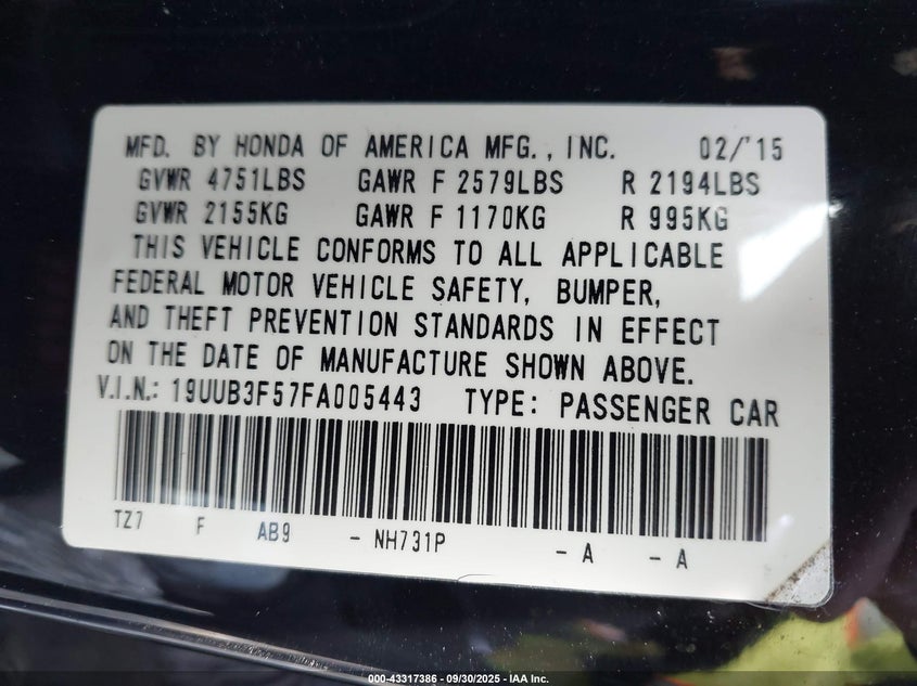 2015 ACURA TLX V6 TECH - 19UUB3F57FA005443