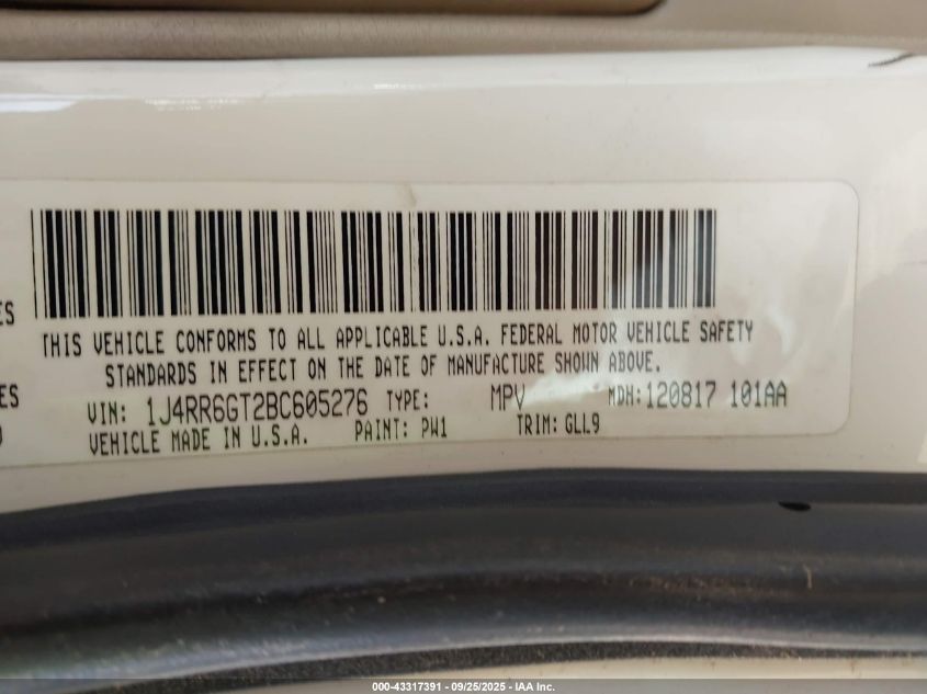 2011 Jeep Grand Cherokee Overland VIN: 1J4RR6GT2BC605276 Lot: 43317391