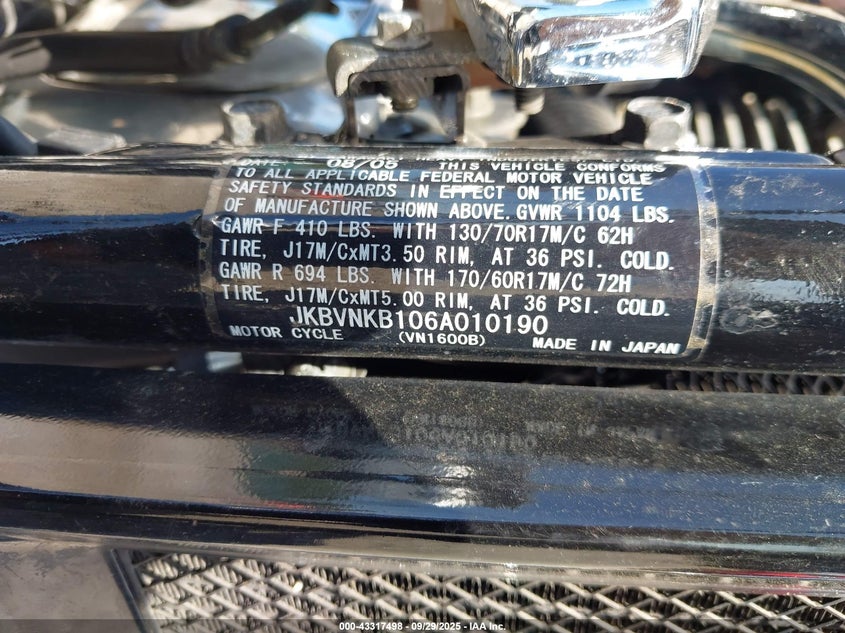 2006 KAWASAKI 1600 MEANSTREAK - JKBVNKB106A010190