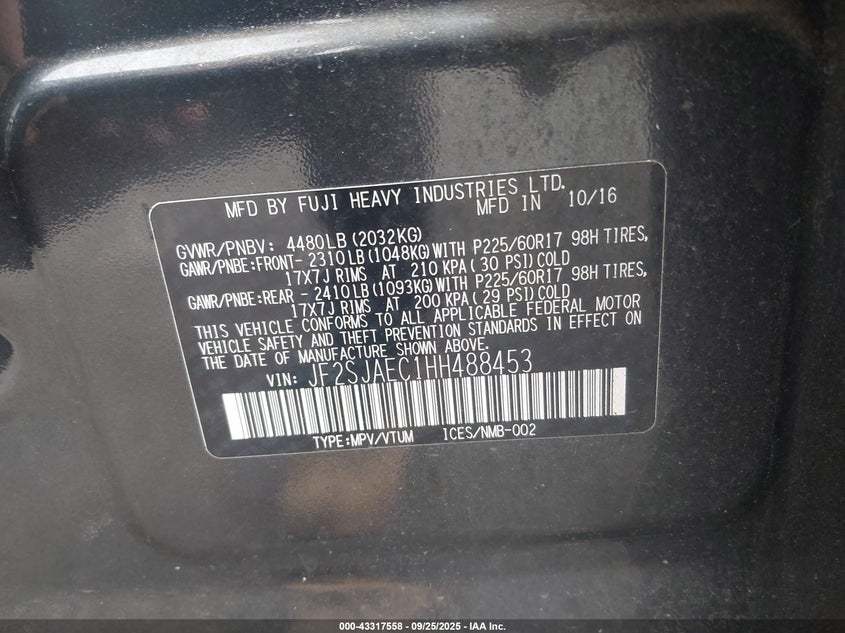 2017 Subaru Forester 2.5 2.5i Premium Grey Lot 111043317558 Vin JF2SJAEC1HH488453
