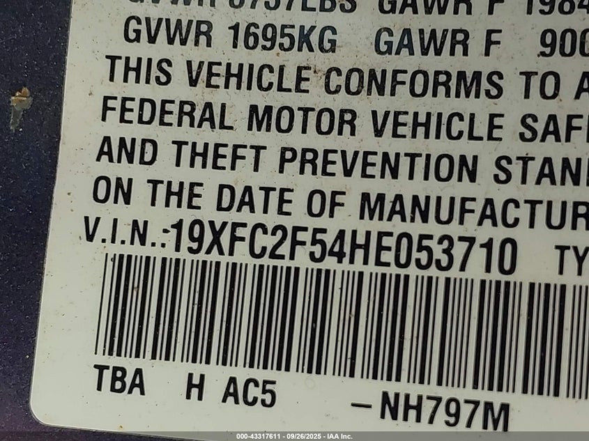 2017 HONDA CIVIC LX - 19XFC2F54HE053710