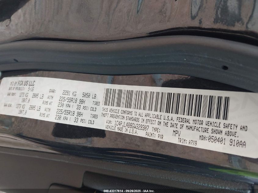 2016 Jeep Cherokee Altitude VIN: 1C4PJLAB8GW329307 Lot: 43317614