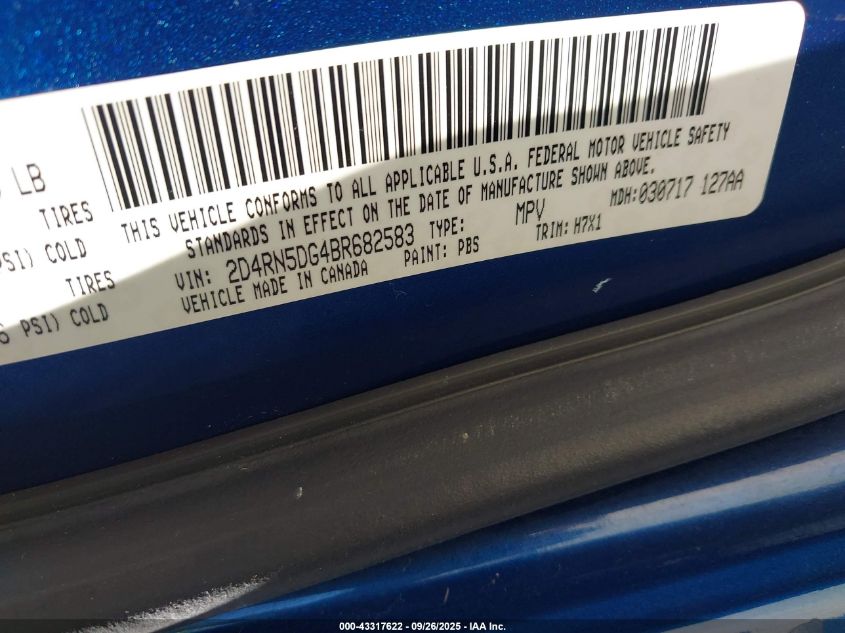 2011 Dodge Grand Caravan Crew VIN: 2D4RN5DG4BR682583 Lot: 43317622