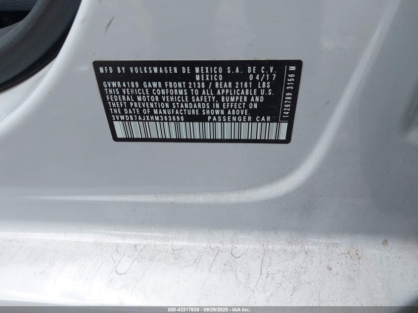 2017 VOLKSWAGEN JETTA 1.4T SE - 3VWDB7AJXHM363696