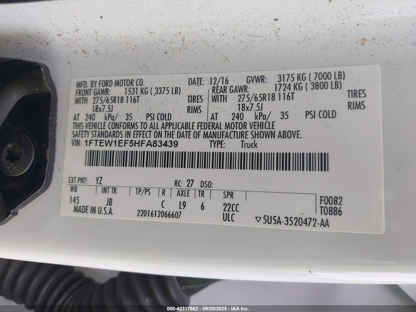 2017 FORD F-150 XLT 1FTEW1EF5HFA83439