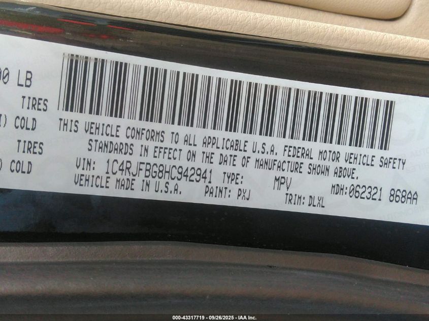 2017 Jeep Grand Cherokee Limited VIN: 1C4RJFBG8HC942941 Lot: 43317719