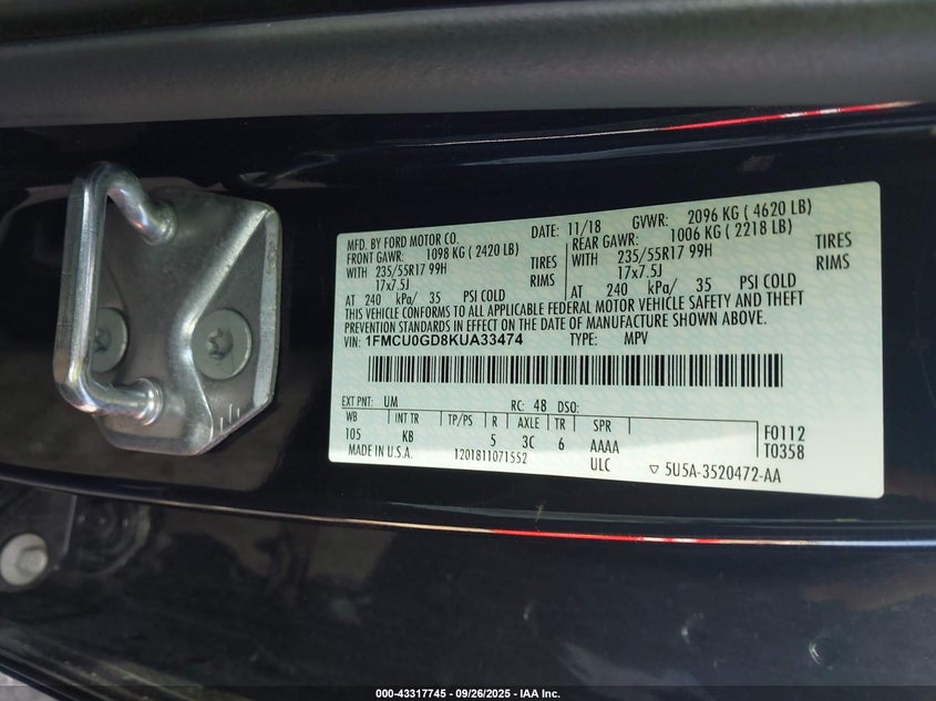 2019 FORD ESCAPE SE - 1FMCU0GD8KUA33474