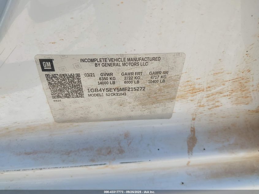 2021 Chevrolet Silverado 3500Hd Chassis Work Truck VIN: 1GB4YSEY5MF215272 Lot: 43317773