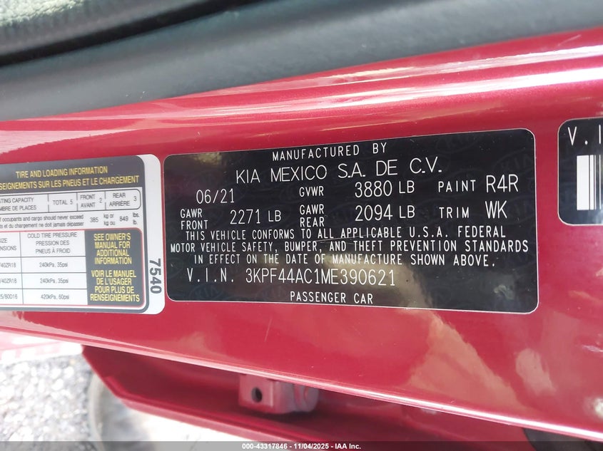 3KPF44AC1ME390621 2021 KIA FORTE photo no. 9