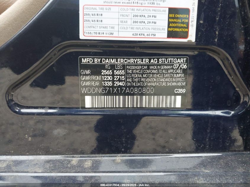 2007 Mercedes-Benz S 550 VIN: WDDNG71X17A080800 Lot: 43317934