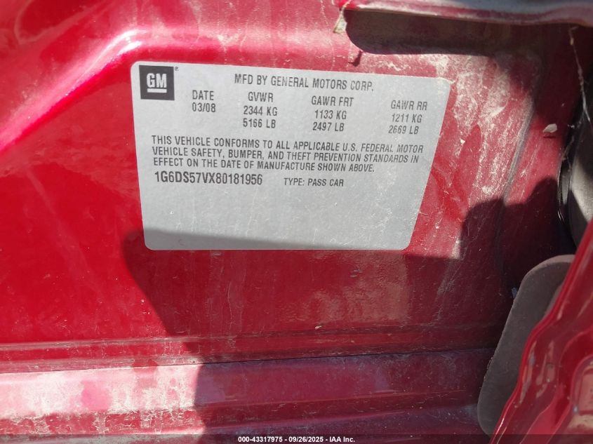 2008 Cadillac Cts Standard VIN: 1G6DS57VX80181956 Lot: 43317975