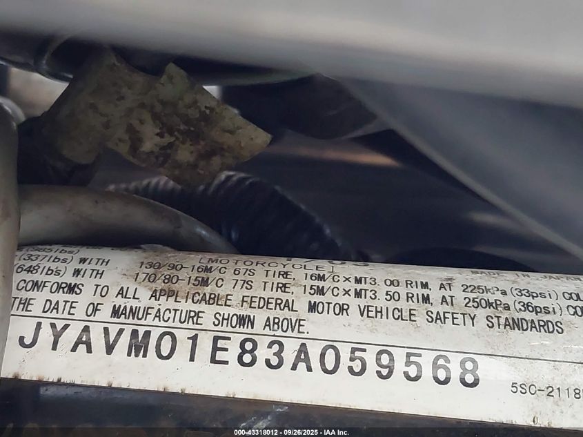 2003 Yamaha Xvs65 A VIN: JYAVM01E83A059568 Lot: 43318012