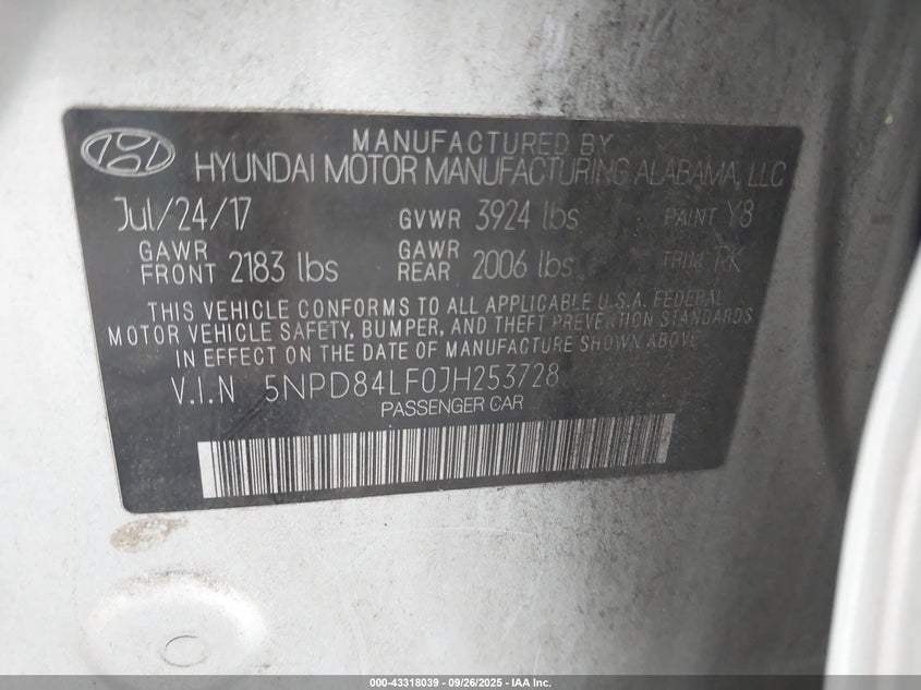 2018 HYUNDAI ELANTRA SEL 5NPD84LF0JH253728