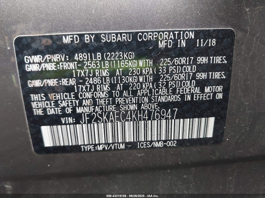 2019 SUBARU FORESTER PREMIUM - JF2SKAEC4KH476947
