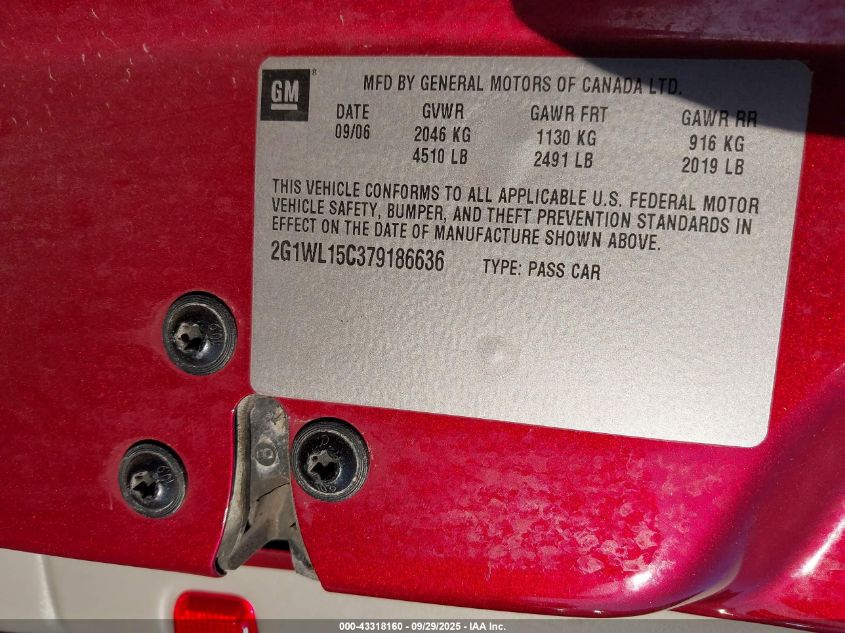 2007 Chevrolet Monte Carlo Ss VIN: 2G1WL15C379186636 Lot: 43318160