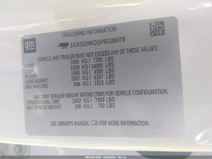 2023 GMC Yukon Xl 4Wd At4 VIN: 1GKS2HKD1PR139078 Lot: 43318183