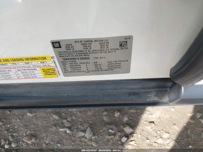 2015 CHEVROLET TRAVERSE 2LT - 1GNKVHKD1FJ284628