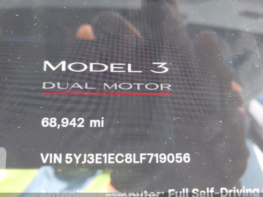 2020 Tesla Model 3 Performance Dual Motor All-Wheel Drive VIN: 5YJ3E1EC8LF719056 Lot: 43318245