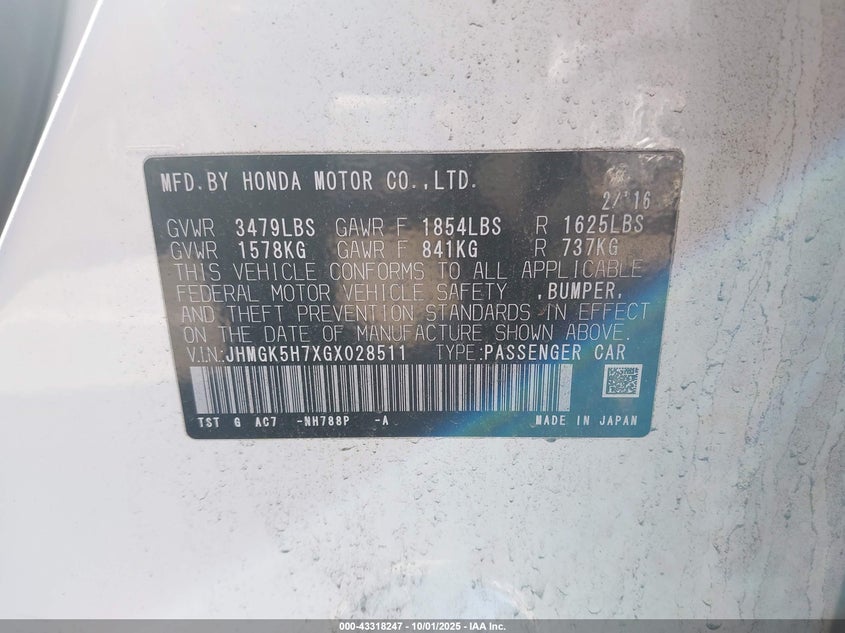 2016 HONDA FIT EX - JHMGK5H7XGX028511