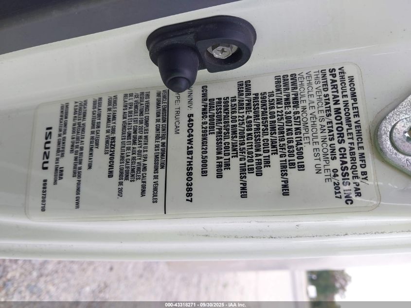 2017 Isuzu Npr Hd Gas Reg VIN: 54DC4W1B7HS803887 Lot: 43318271